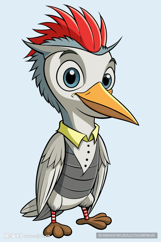 时尚红冠小鸟卡通形象