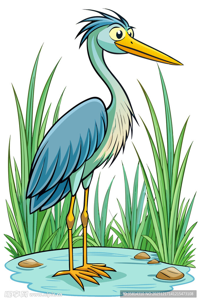 蓝鹭立于水边的清新场景