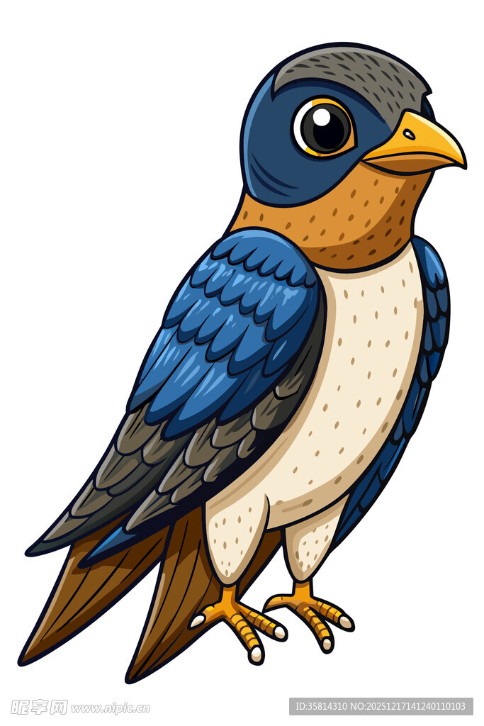 可爱蓝羽小鸟插画
