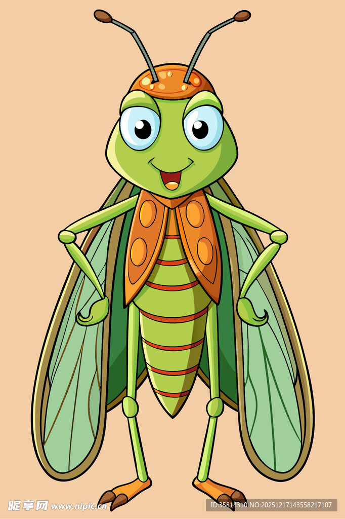 可爱卡通形象的绿色昆虫