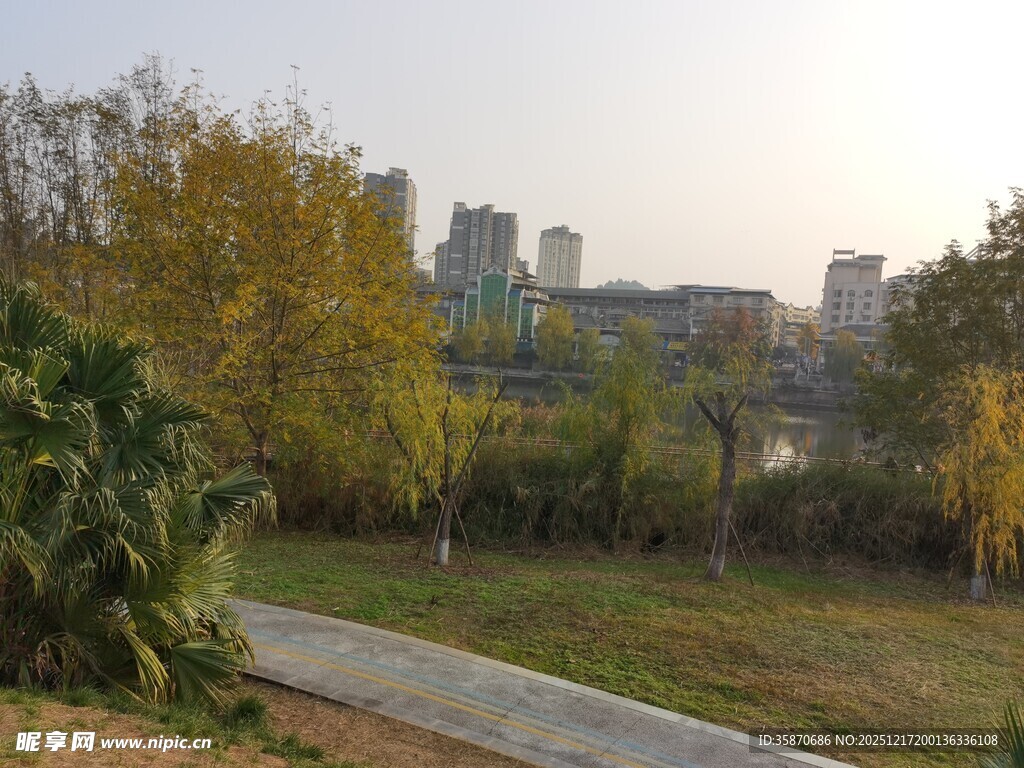 城郊秋日公园景致