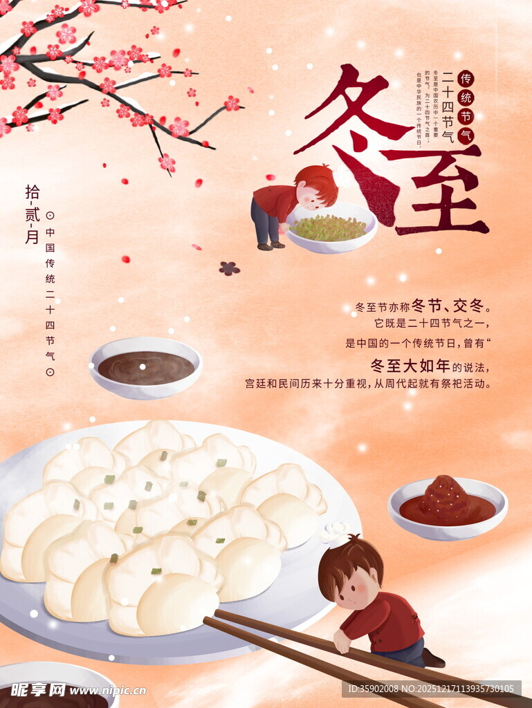 冬至饺子美食插画海报