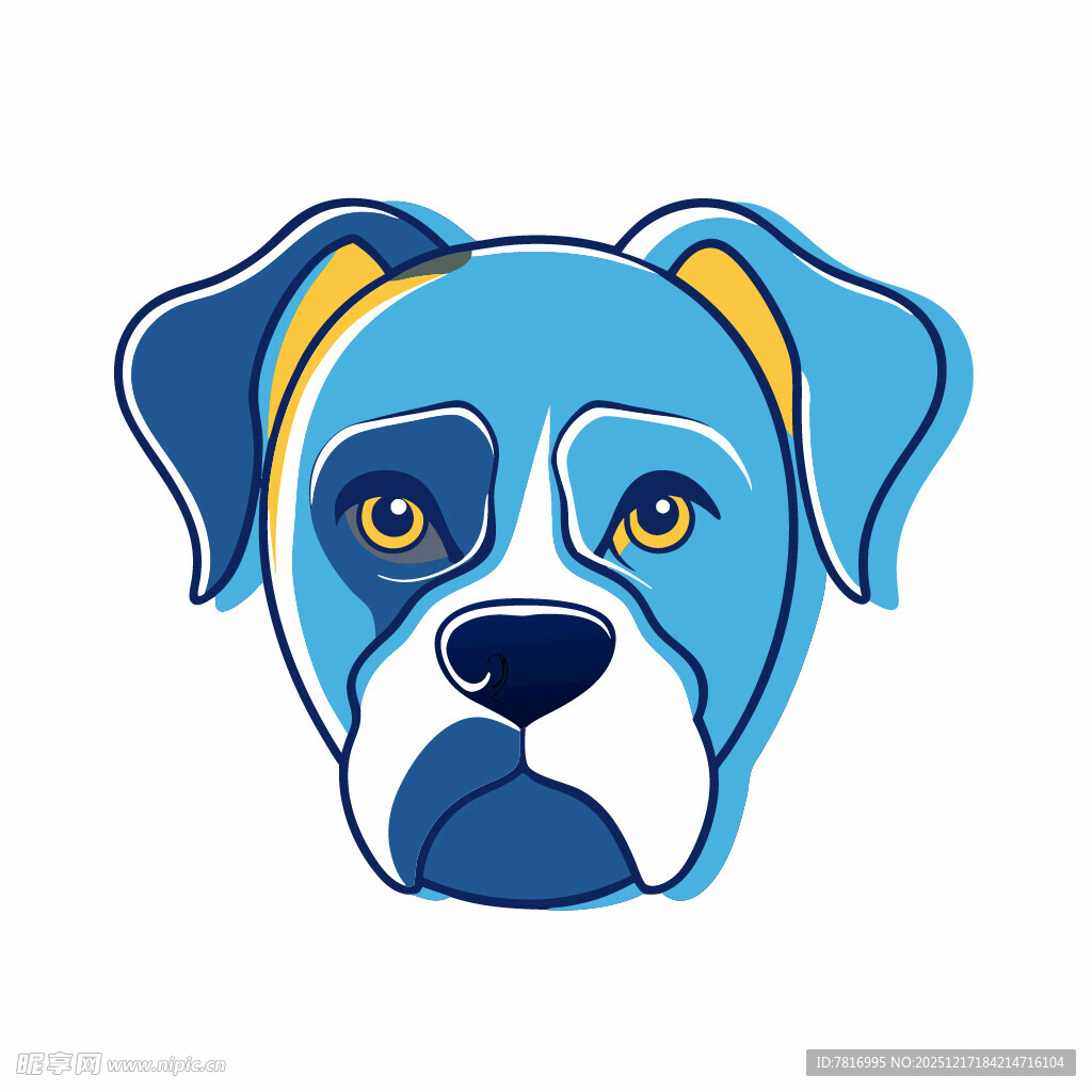 蓝色拳击犬头像插画