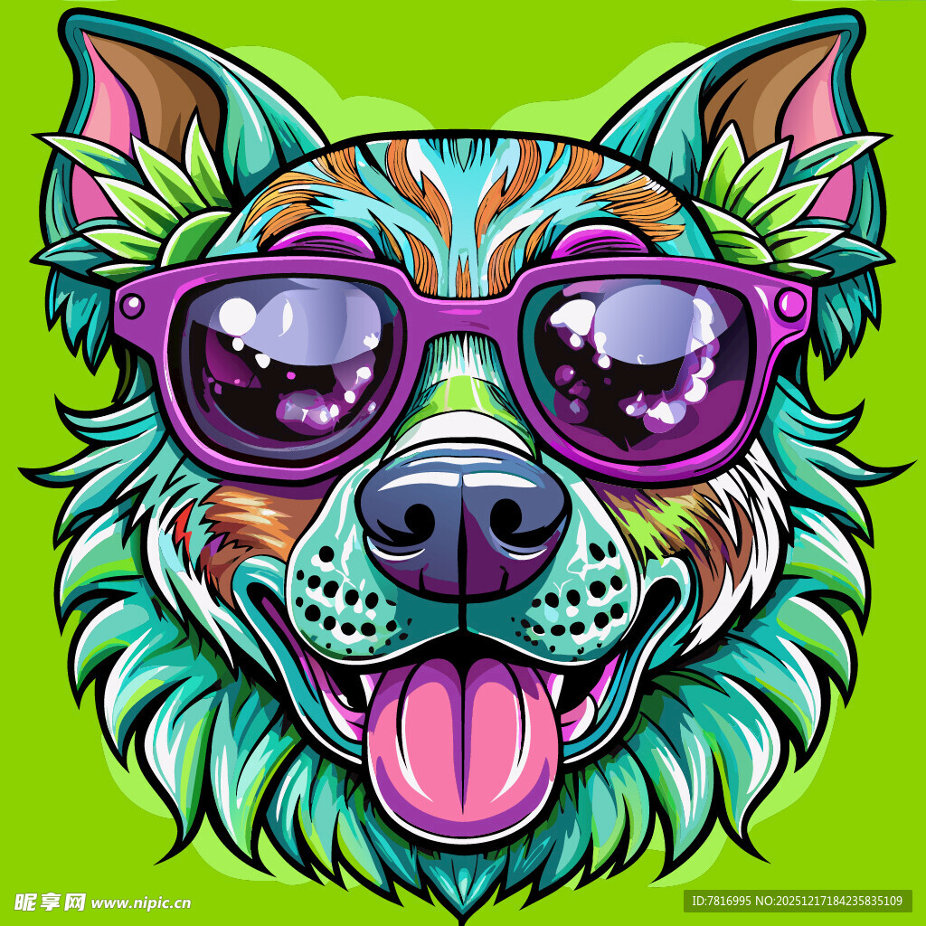 酷炫墨镜狗狗插画