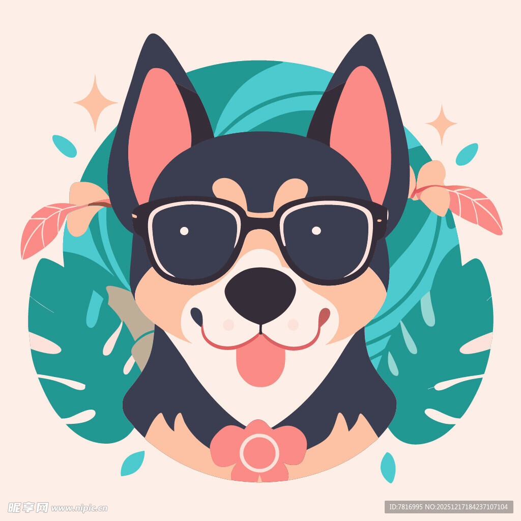 时尚墨镜狗狗插画形象