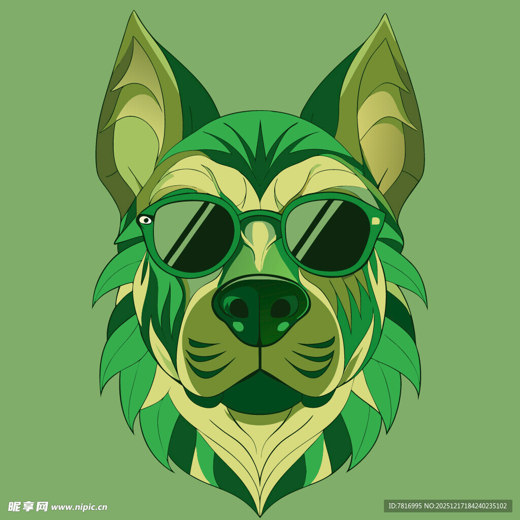 戴墨镜的绿植风狗狗头像