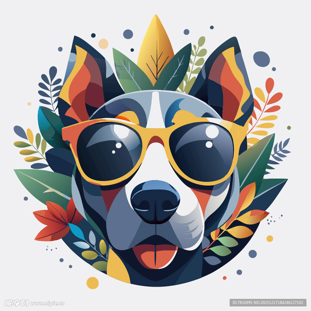 戴墨镜的多彩狗狗头像