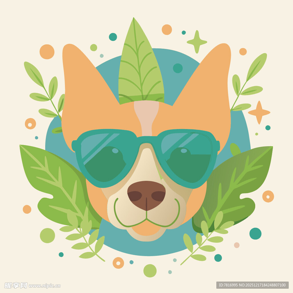 戴墨镜的萌趣狗狗插画