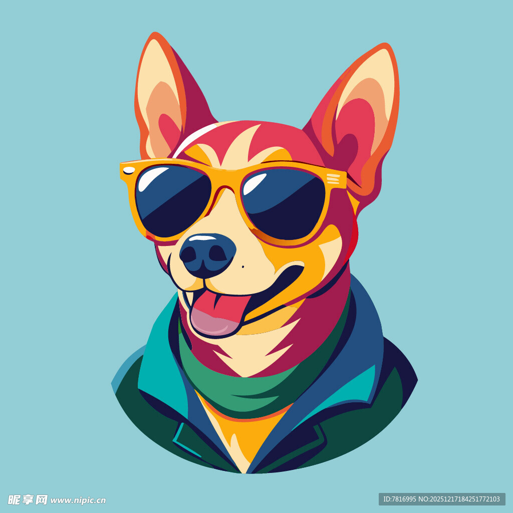 戴墨镜围巾的俏皮小狗