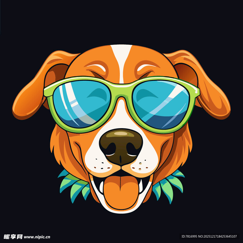 戴墨镜吐舌的可爱狗狗