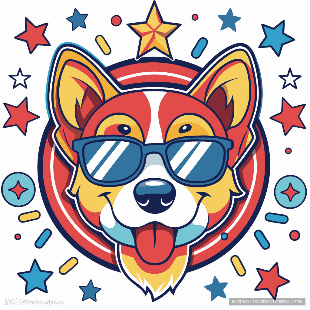 酷炫墨镜柯基卡通形象