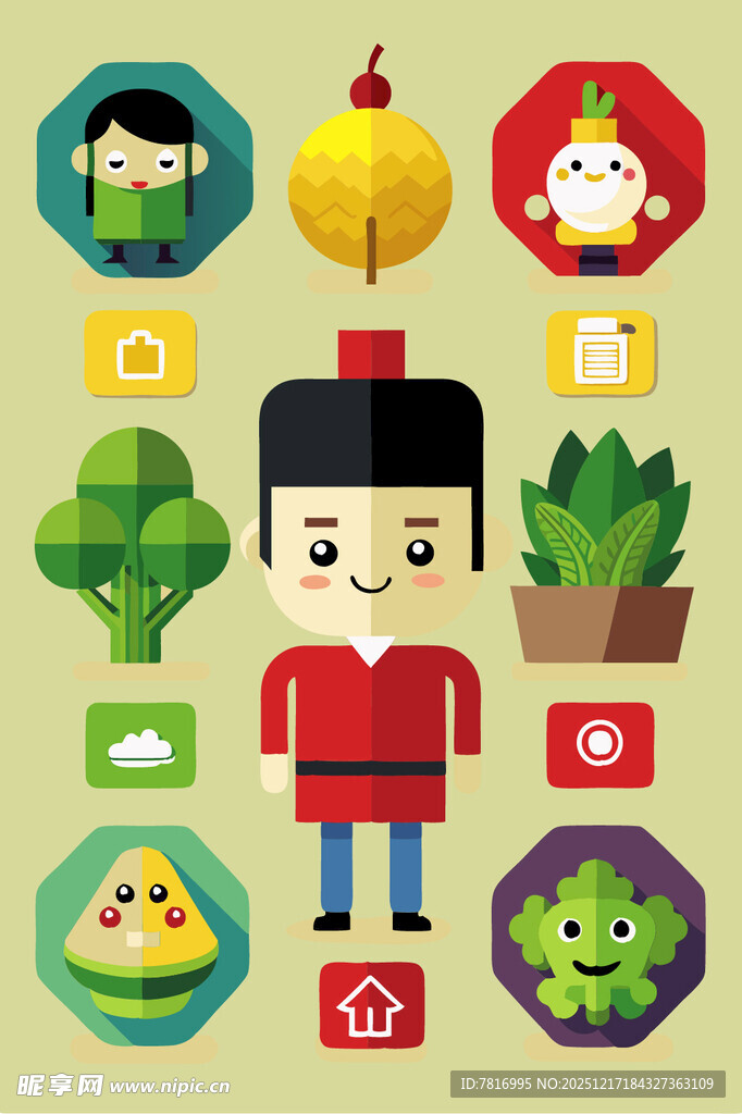 卡通人物与多样图标集合