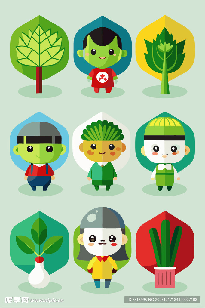 卡通环保角色与绿植
