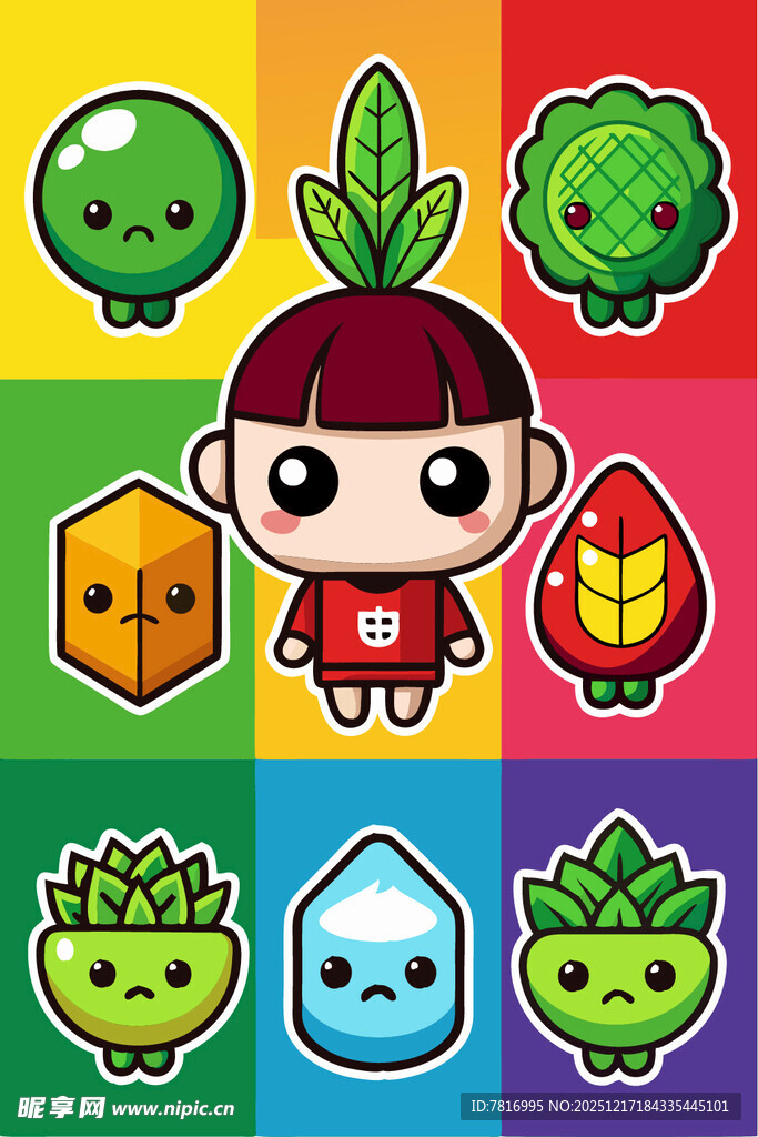可爱蔬菜卡通角色集合