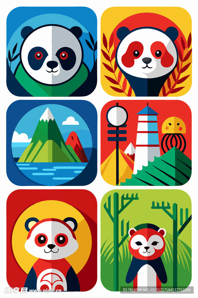 可爱动物主题插画图标