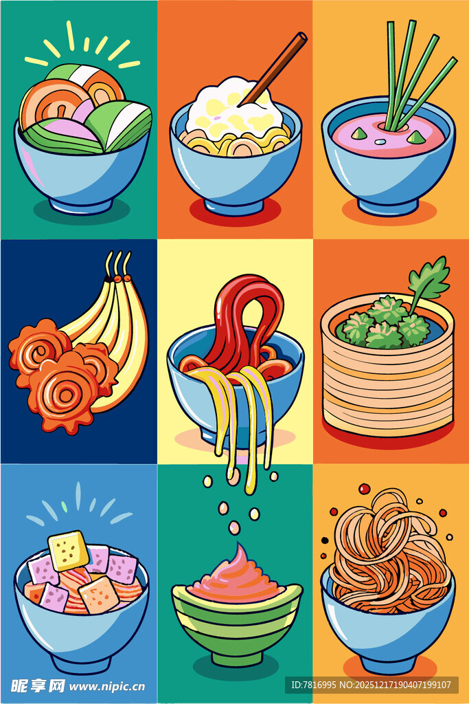 多彩中式美食插画展示