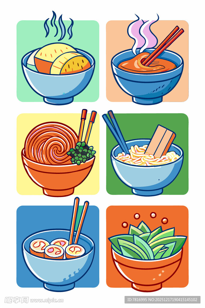 多彩面食美食插画