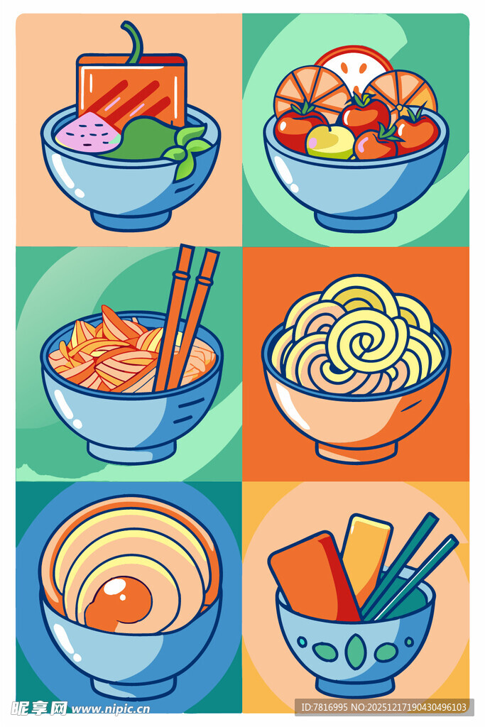 多彩美食插画展现多样佳肴