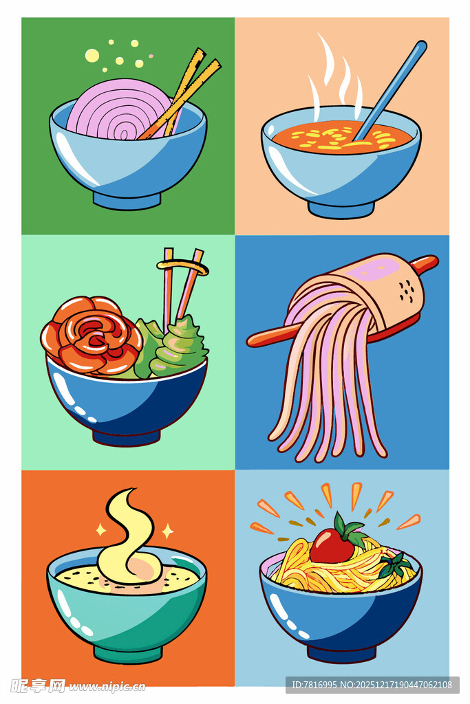 多彩美味面食插画