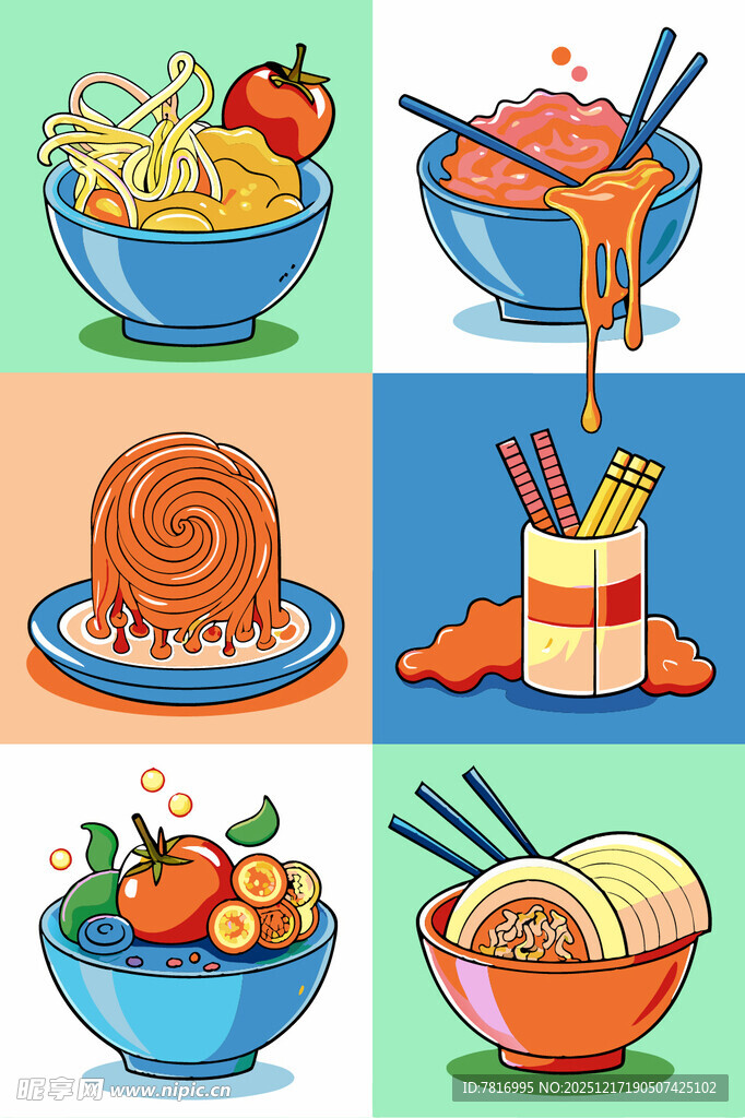 多彩面食插画美味诱人