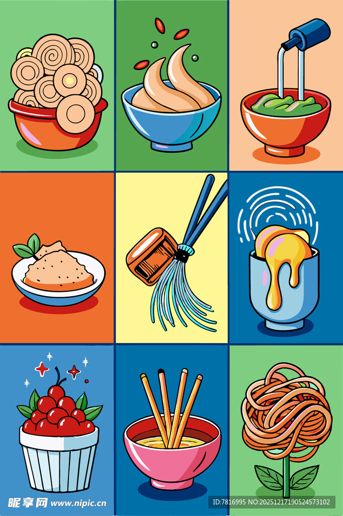 多彩美食插画诱人餐点集合