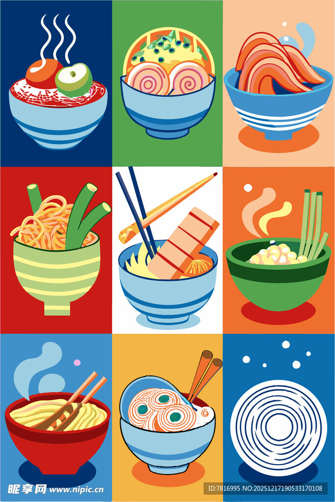 多彩亚洲美食插画集合