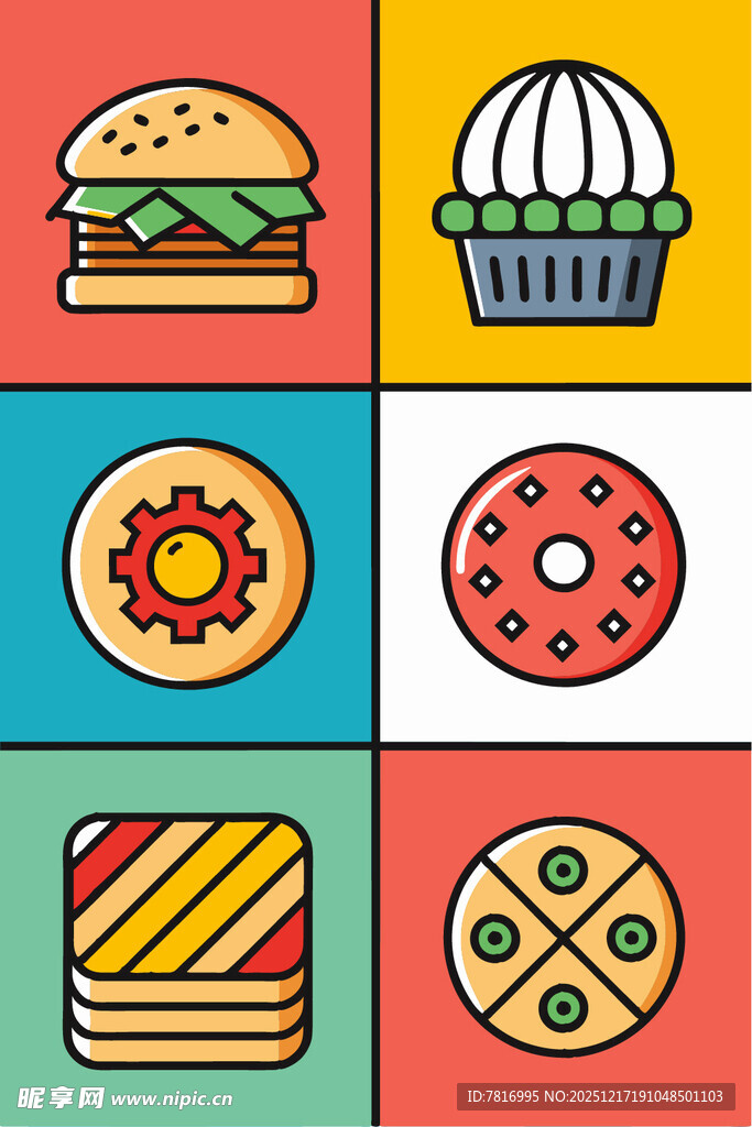 多彩美味食物图标集