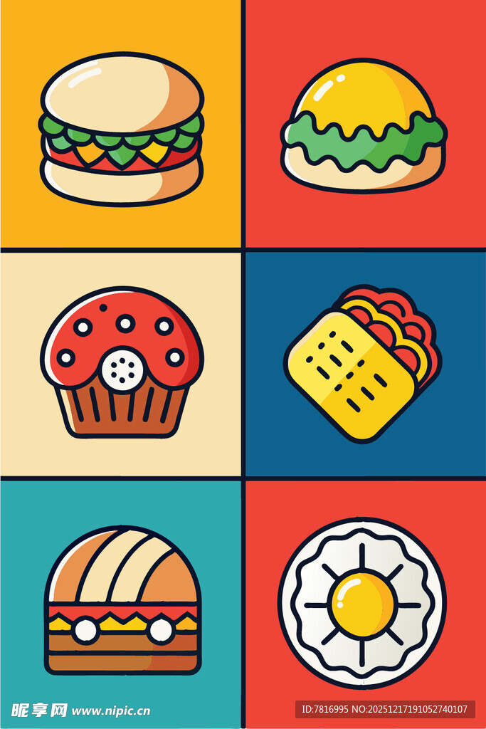 多彩美味的各式食物图标