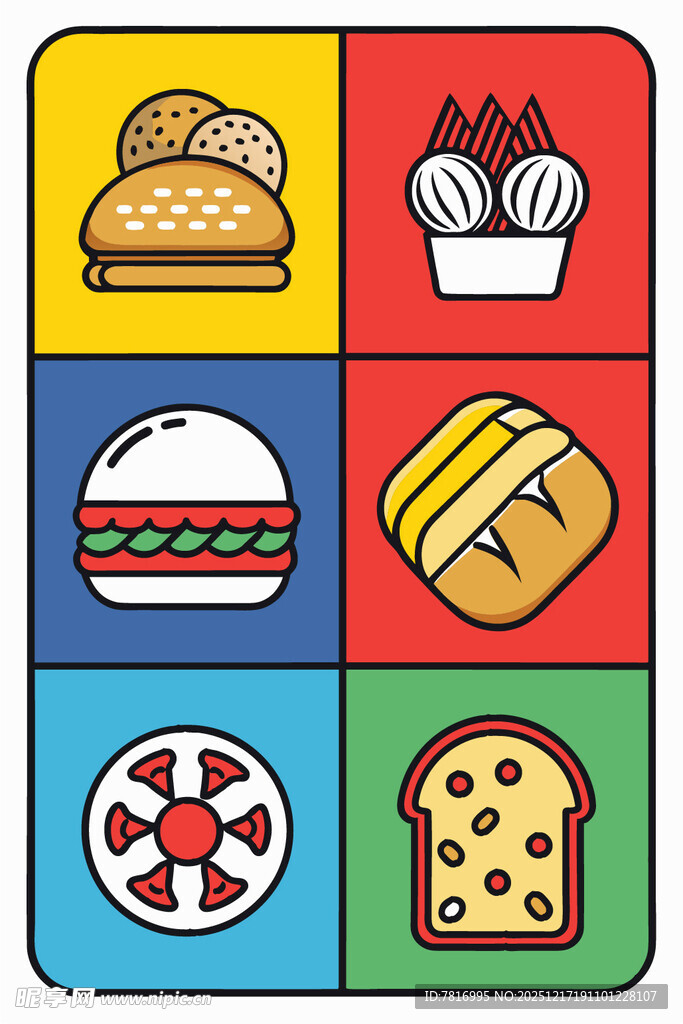 多彩美味糕点与面包图标