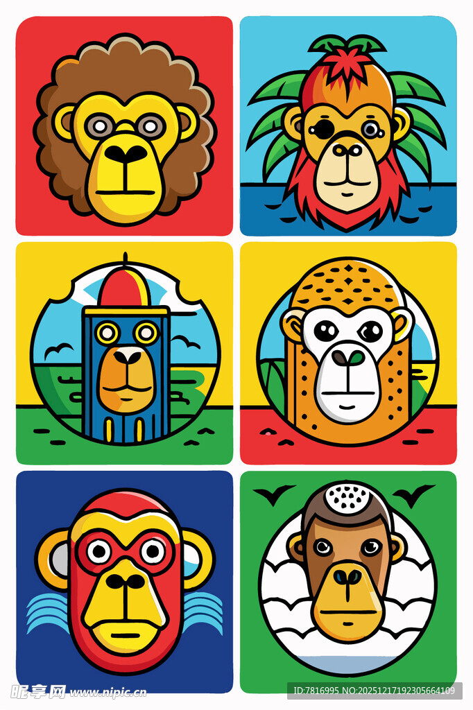 多彩猴子卡通头像集合