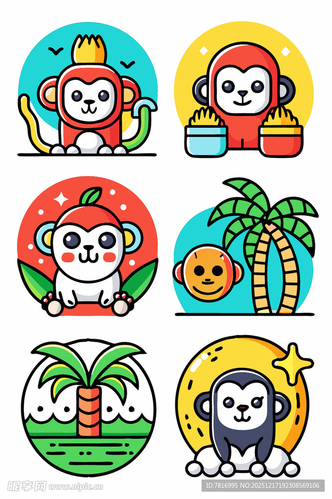 可爱猴子卡通图案集合