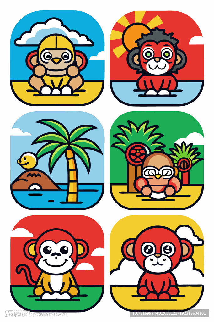 可爱猴子主题卡通图案