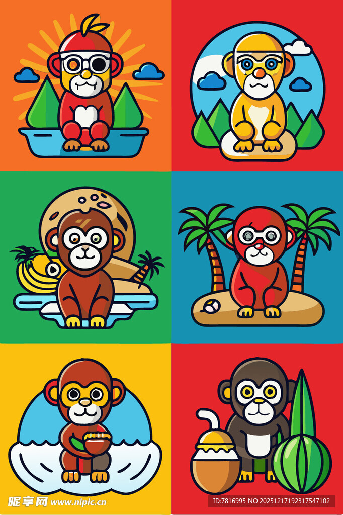 卡通小猴趣味形象集合