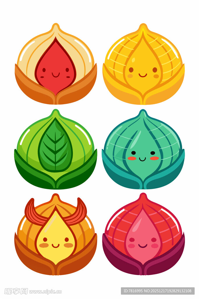 可爱表情的多彩卡通水果