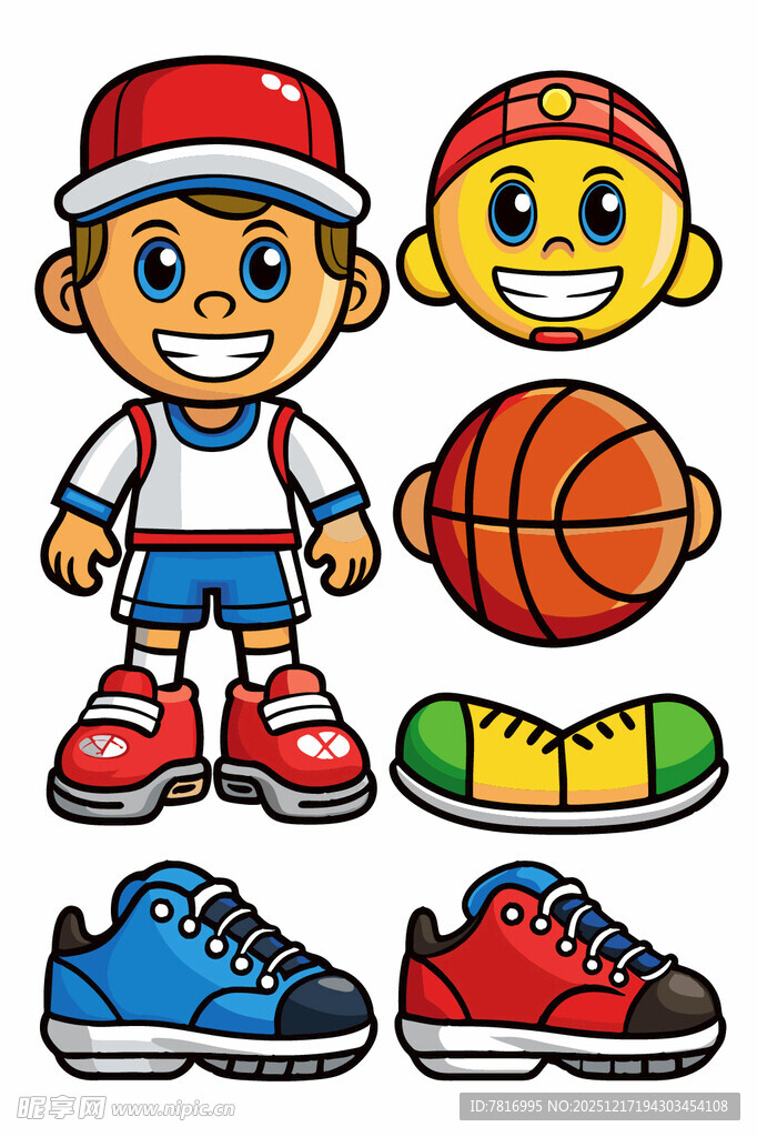 卡通男孩与运动装备