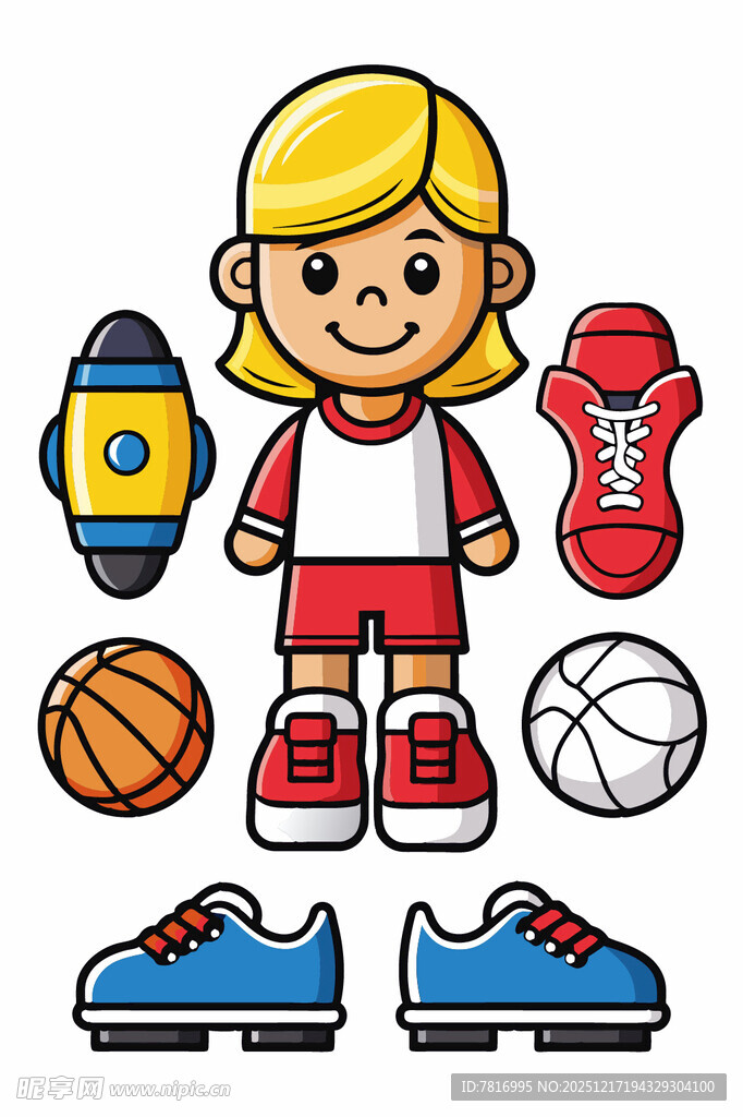 女孩与多样运动装备