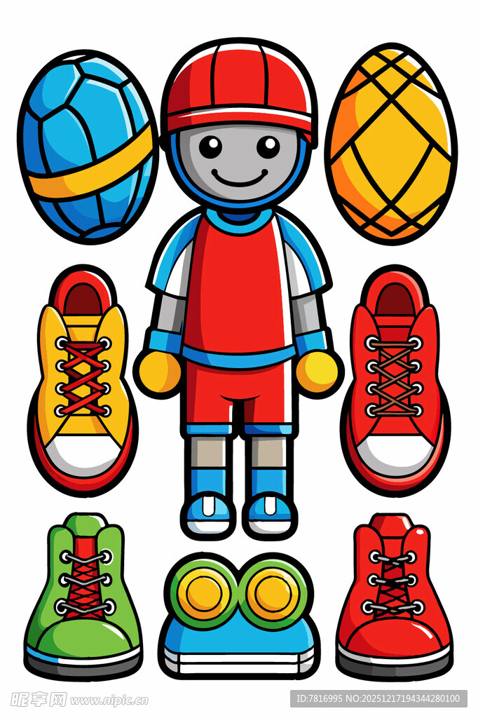 运动员与多样运动装备