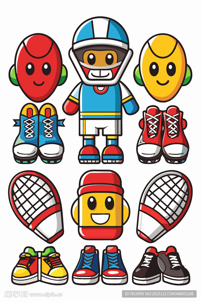 卡通运动角色与装备集合