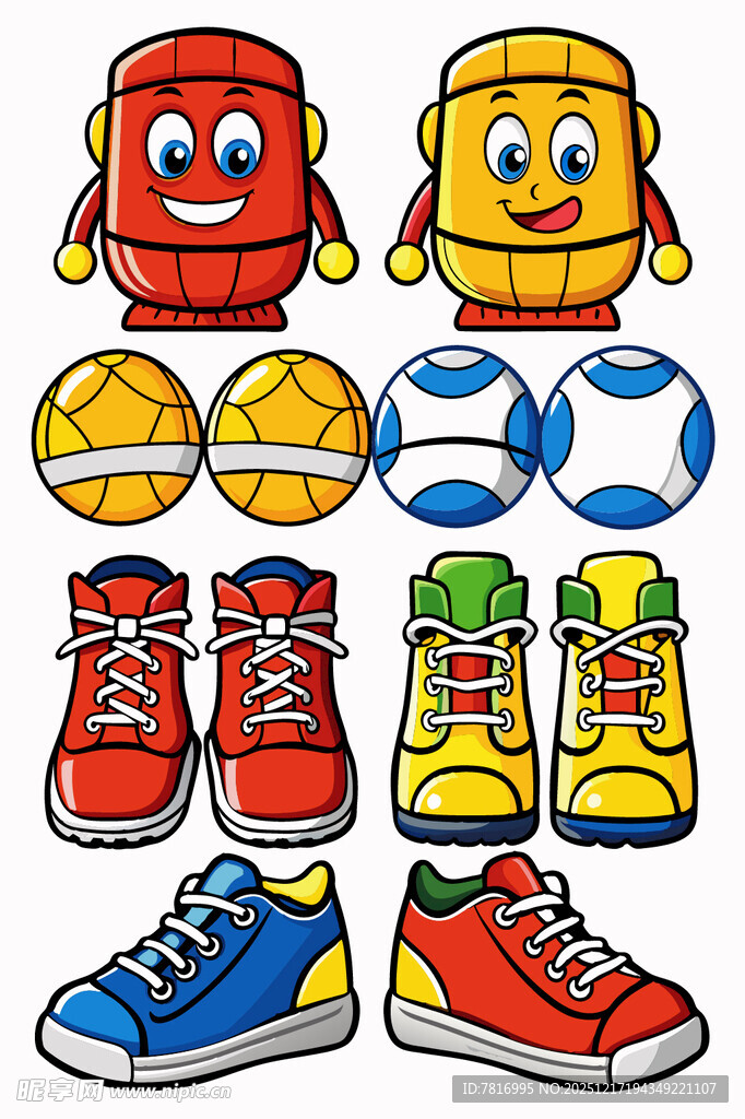 卡通玩具鞋与球组合展示