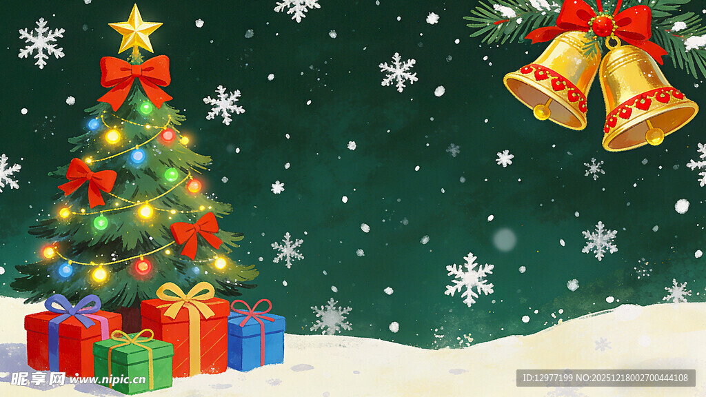 圣诞雪景中的装饰与礼物
