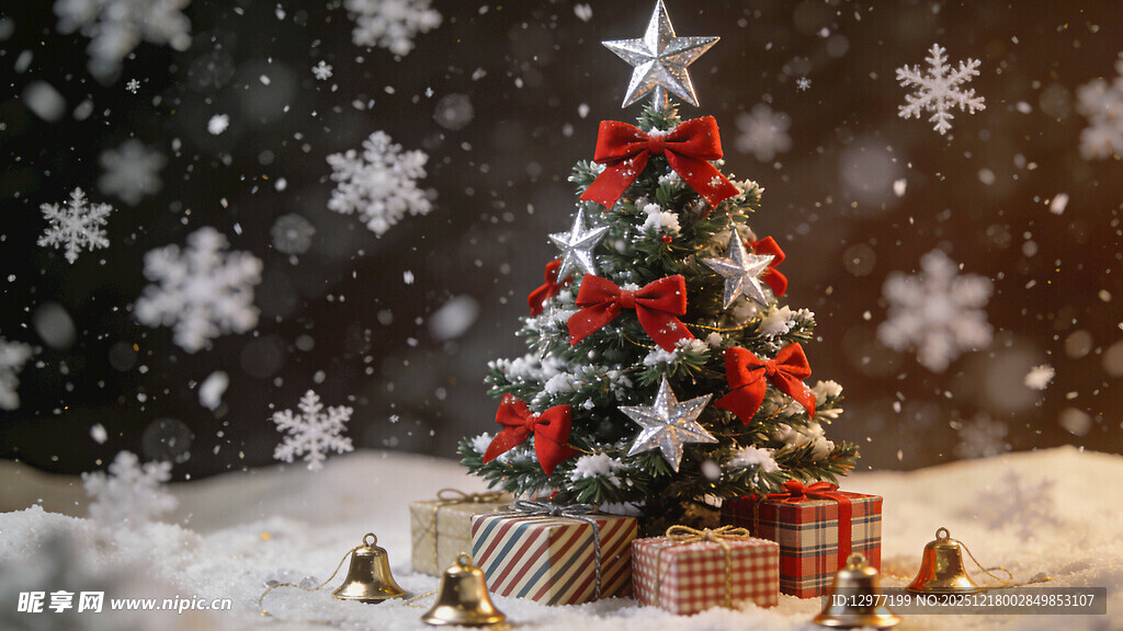 圣诞树下的节日温馨场景