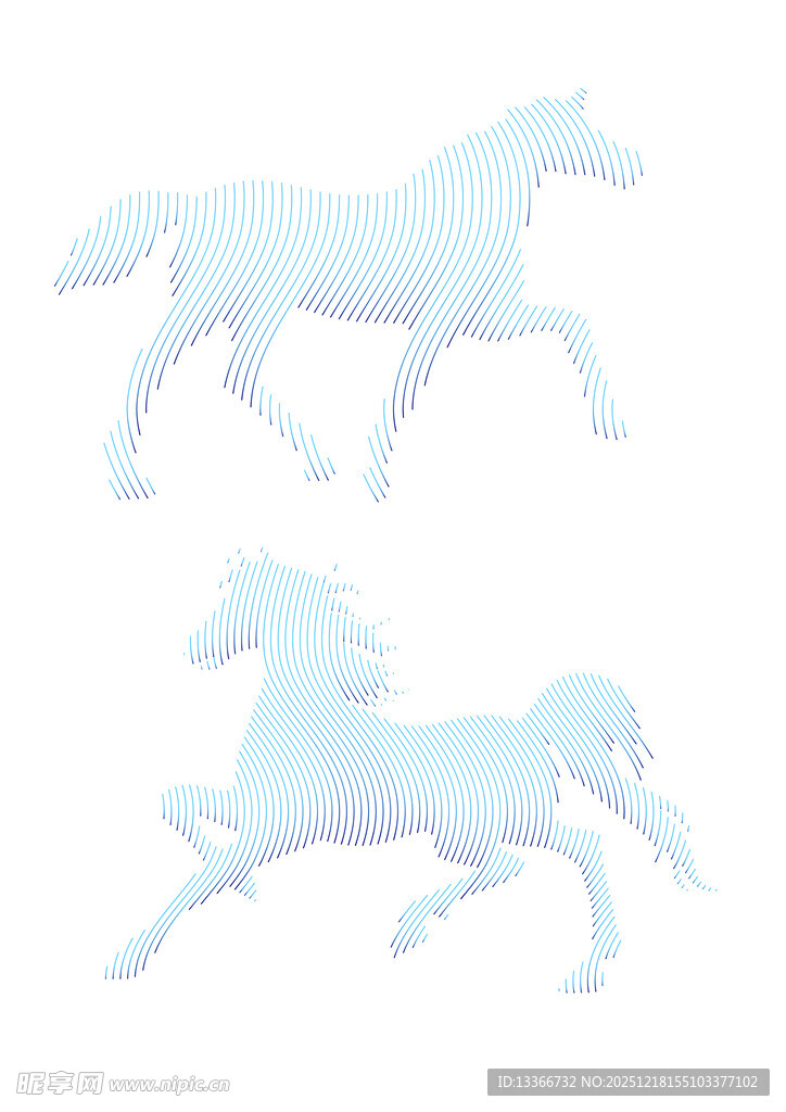 两匹奔跑的白色立体马模型