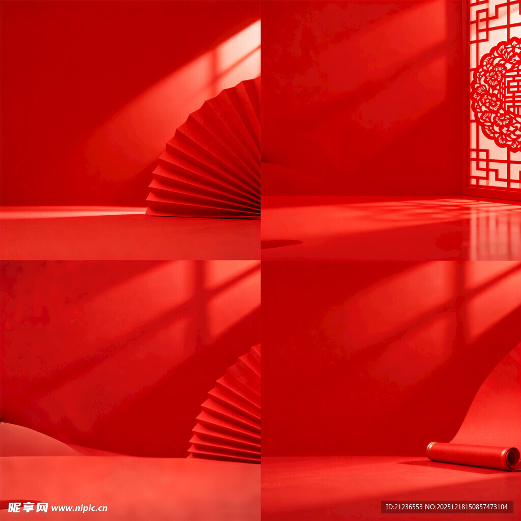 新年中国风大红电商背景