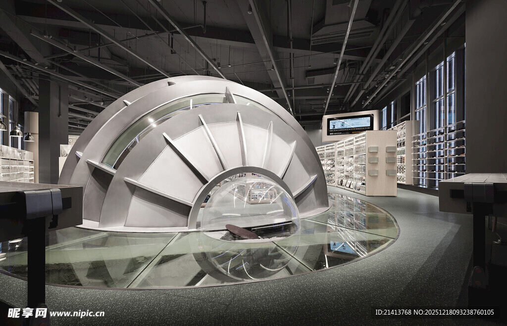 未来感弧形建筑室内场景