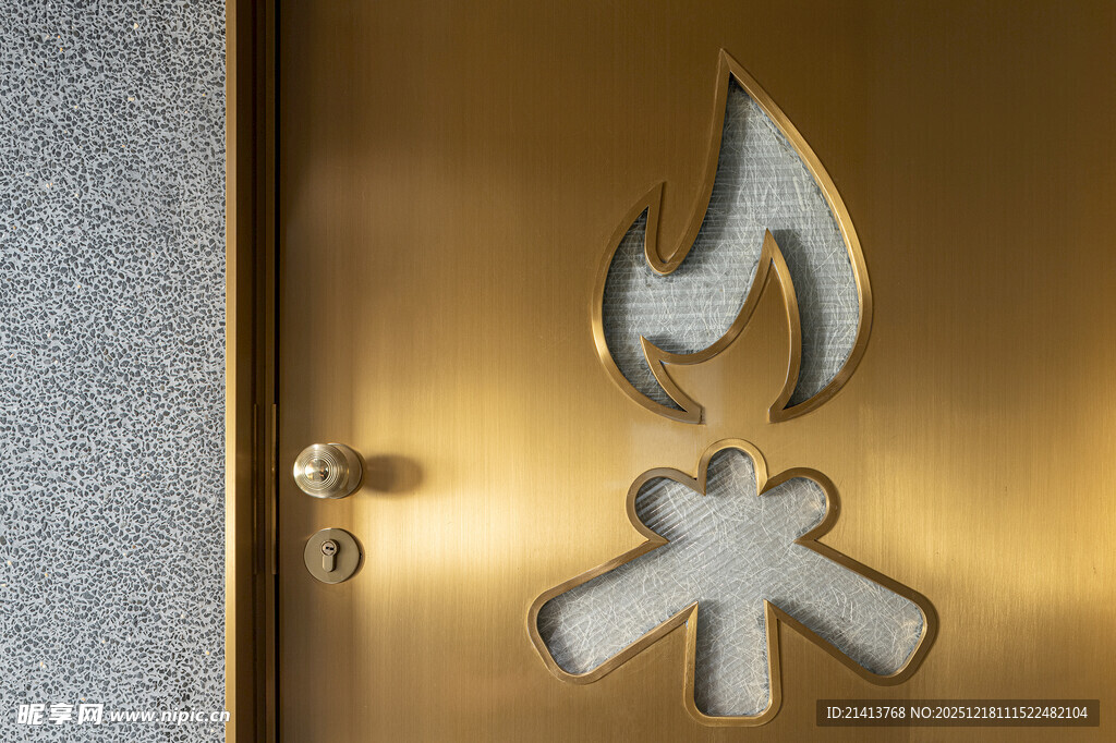 金属门上的火焰木元素图案