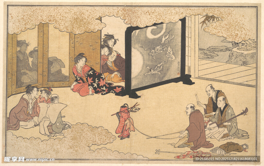 古代庭院人物活动场景图