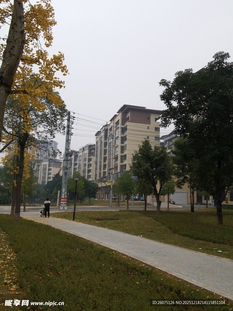 城市中的宁静步道与建筑