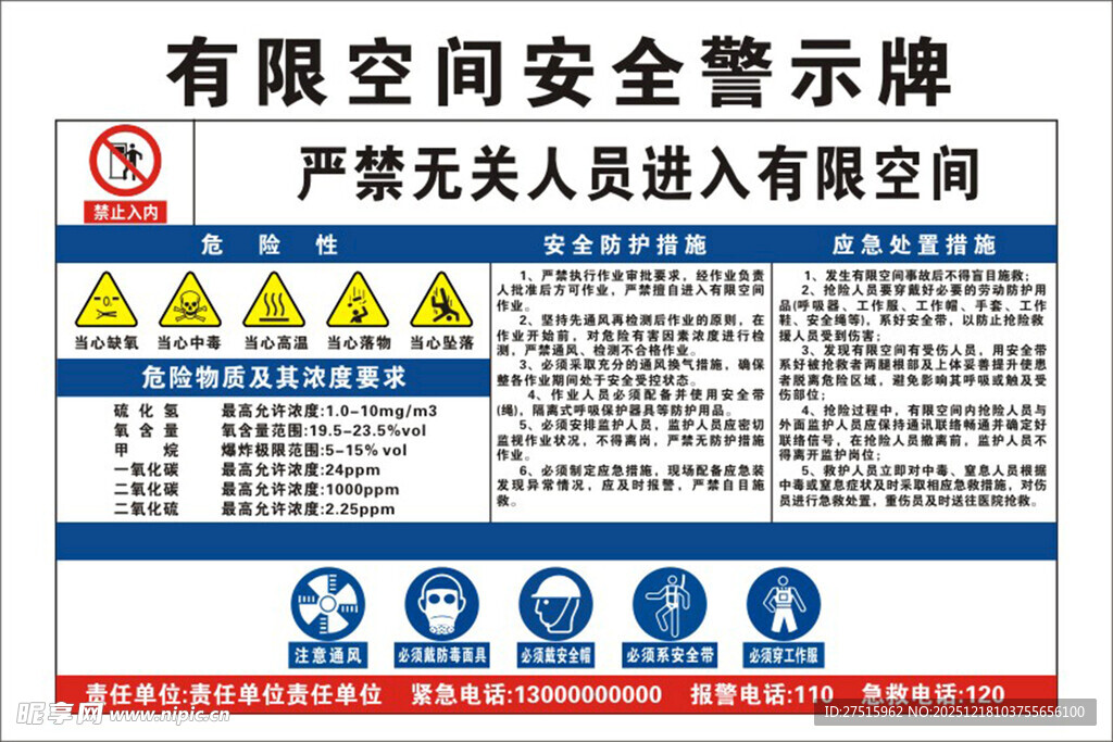 有限空间安全警示牌