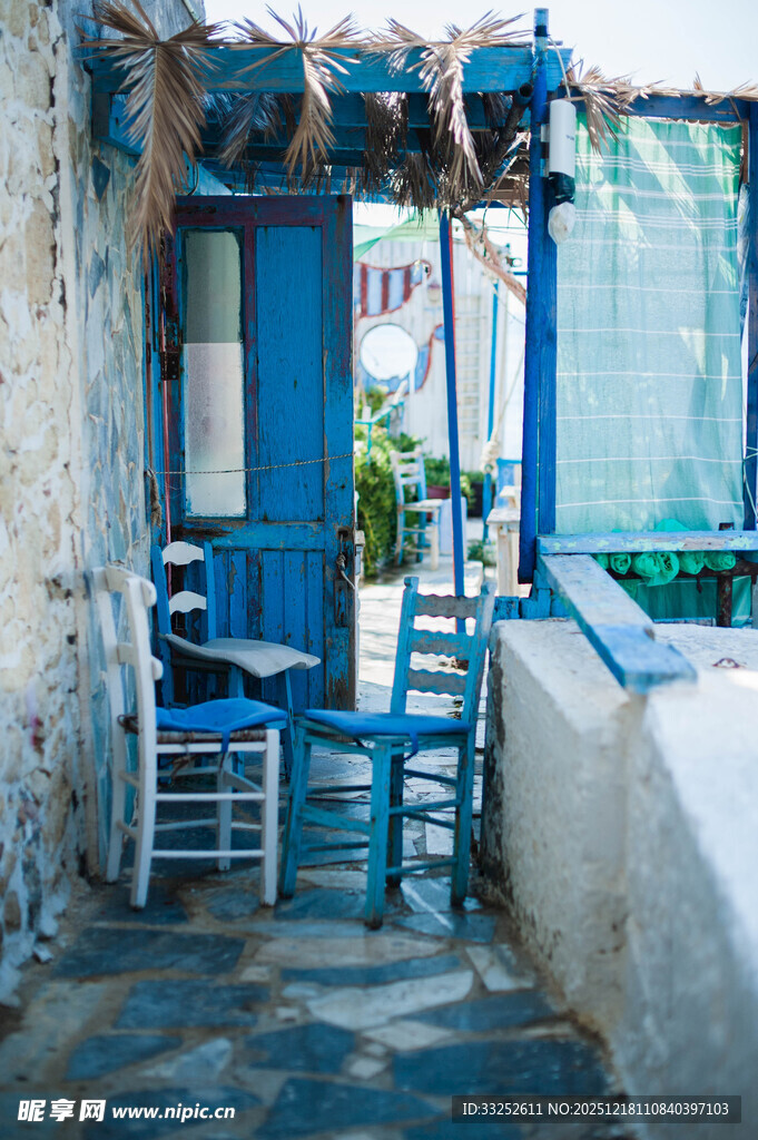 蓝白风情的地中海风小角落