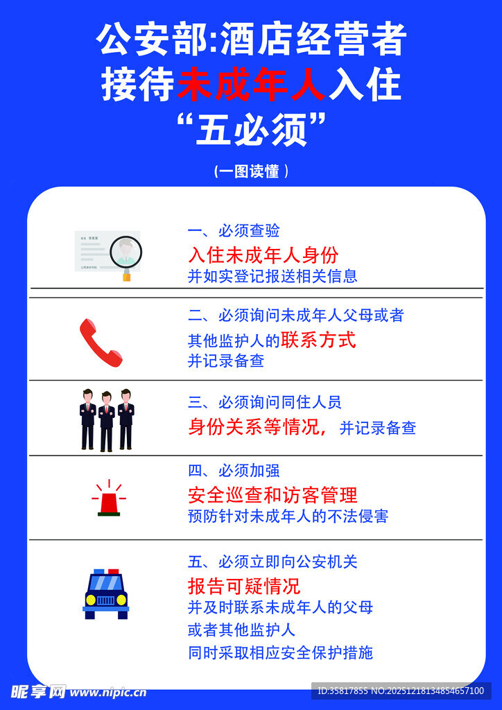 酒店经营者接待未成年人入住五必